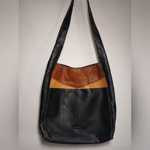 Black and Tan Leather Hobo Bag